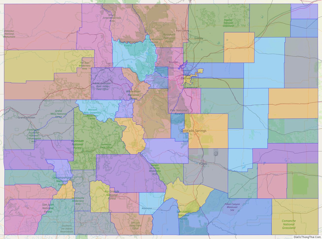 Printable - Large Scale Political Map of Colorado