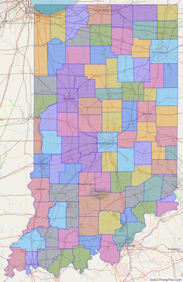 Printable - Large Scale Political Map of Indiana