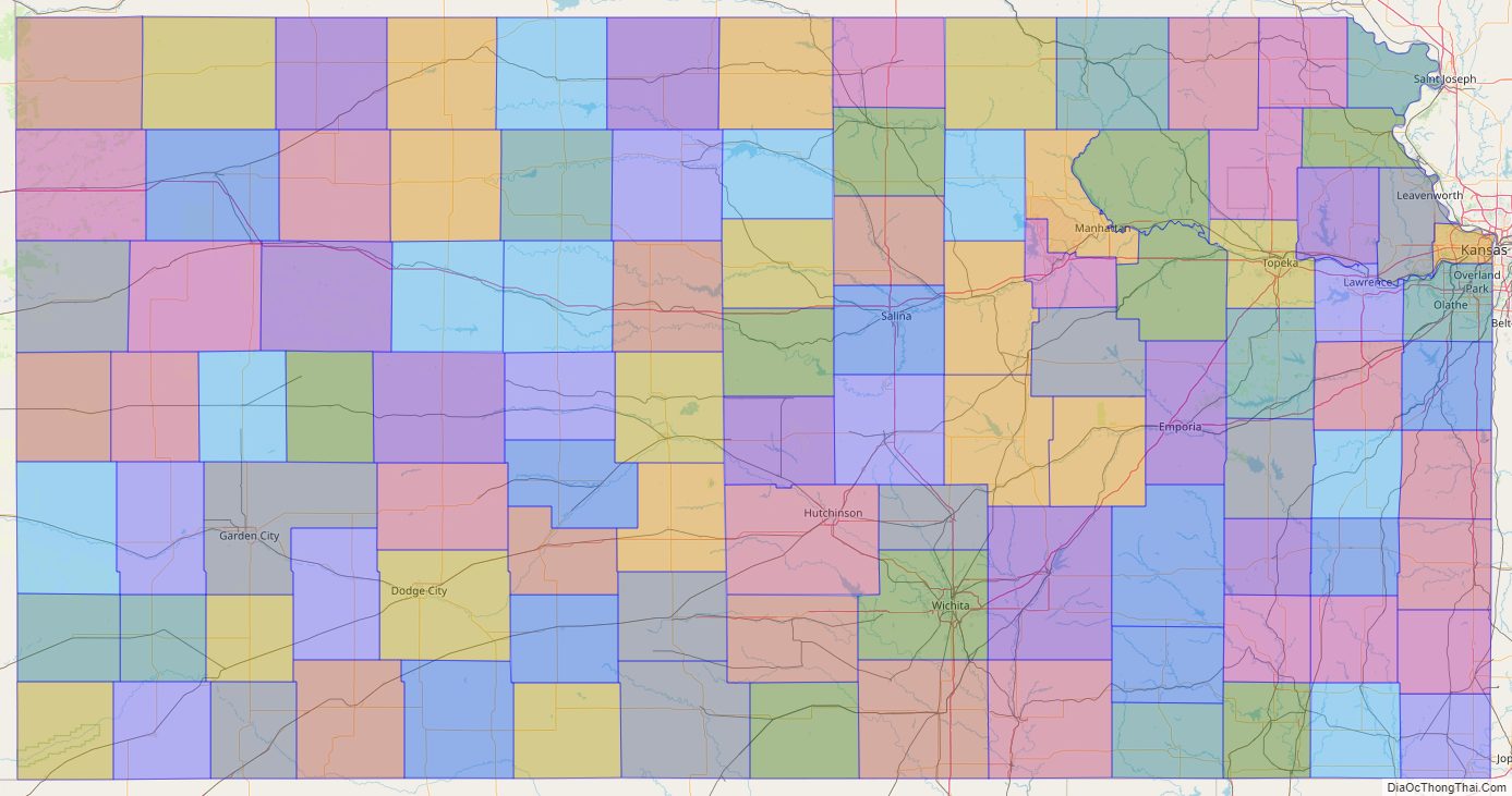 Printable - Large Scale Political Map of Kansas