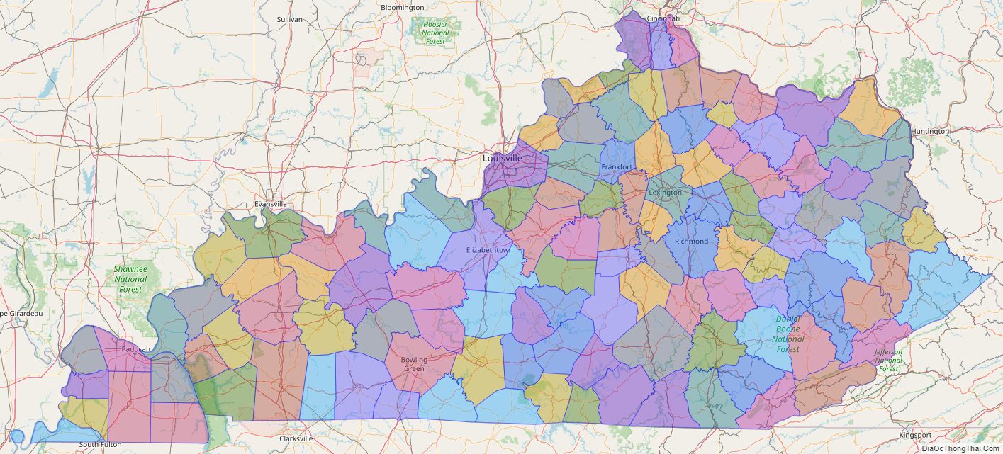 Printable - Large Scale Political Map of Kentucky