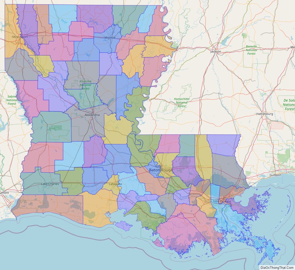 Printable - Large Scale Political Map of Louisiana