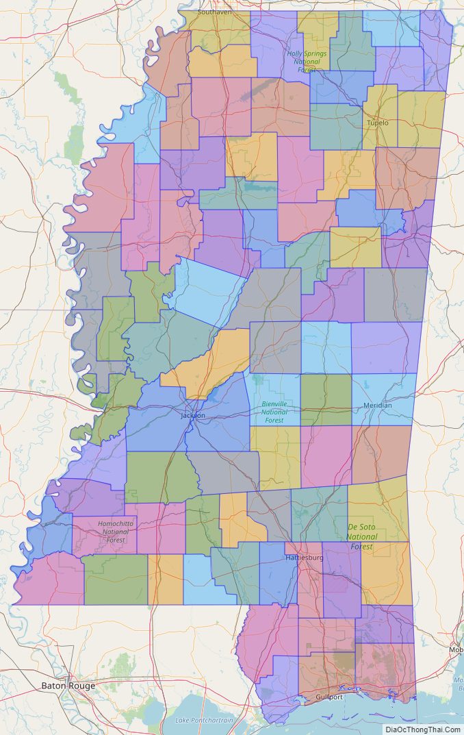 Printable - Large Scale Political Map of Mississippi