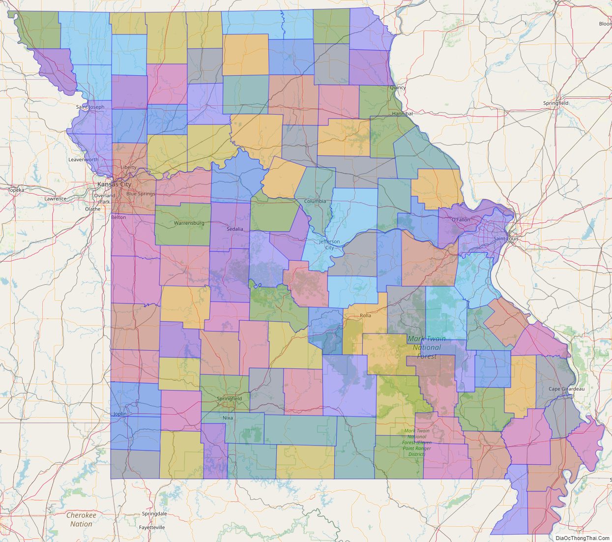 Printable - Large Scale Political Map of Missouri