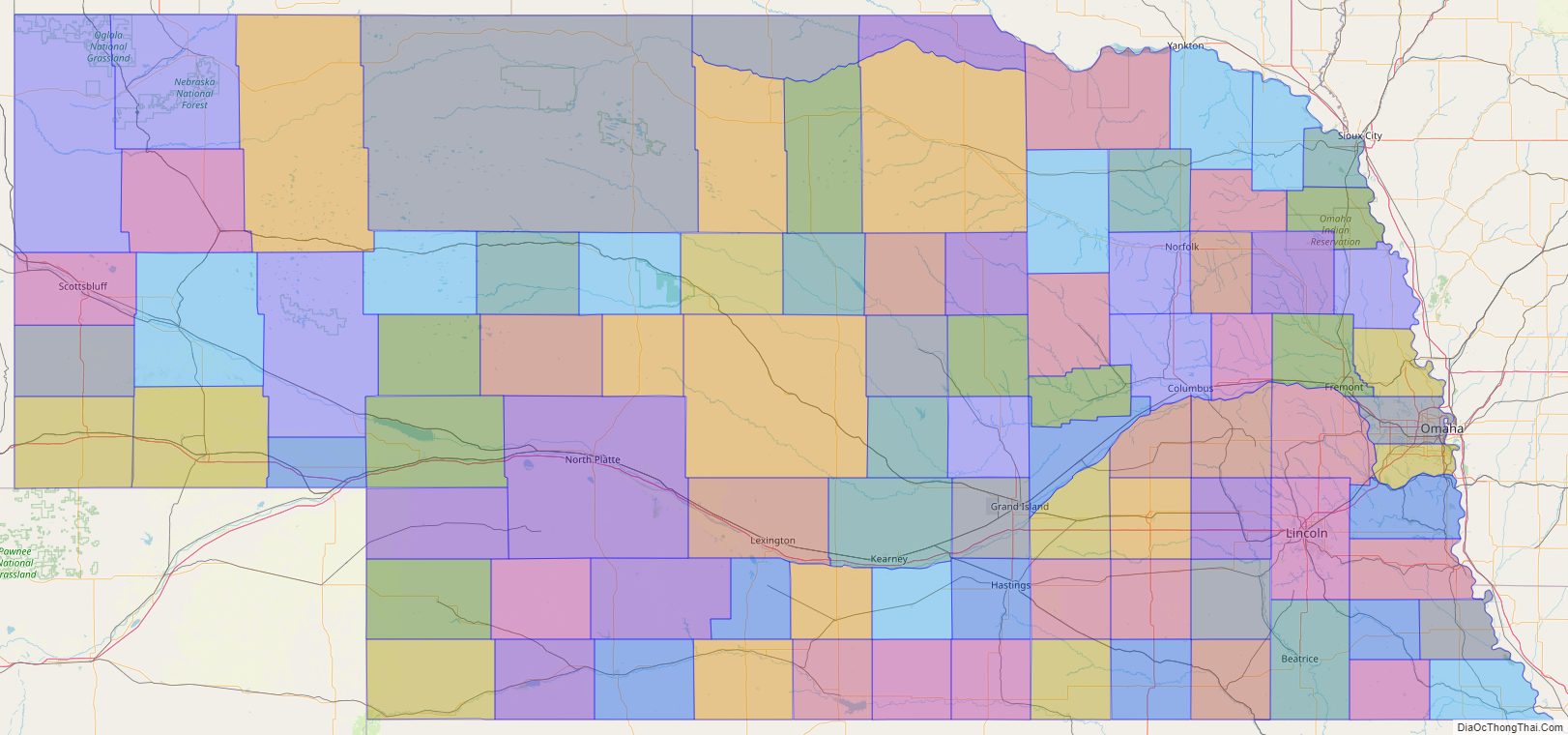 Printable - Large Scale Political Map of Nebraska