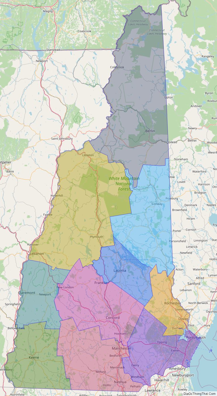Printable - Large Scale Political Map of New Hampshire