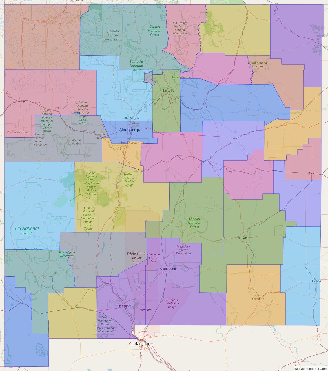 Printable - Large Scale Political Map of New Mexico