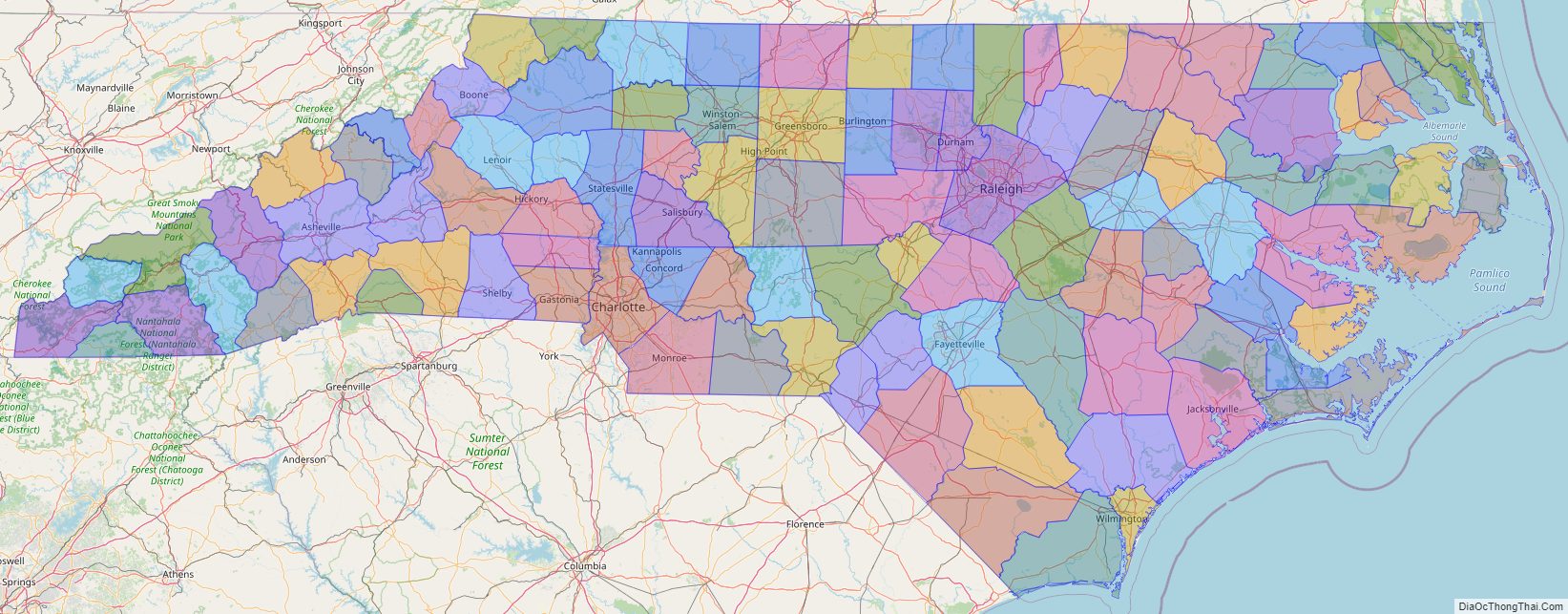 Printable - Large Scale Political Map of North Carolina