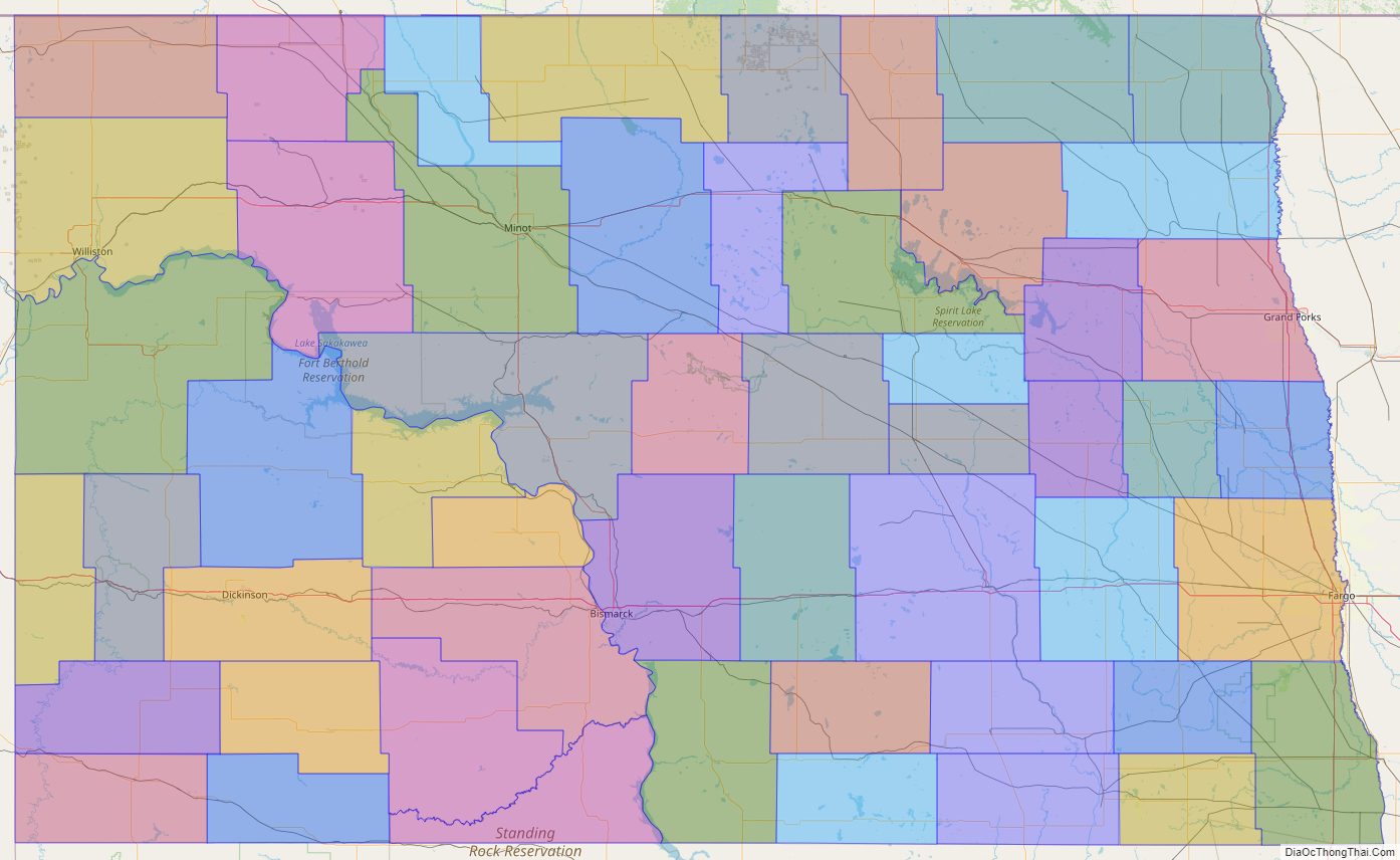 Printable - Large Scale Political Map of North Dakota