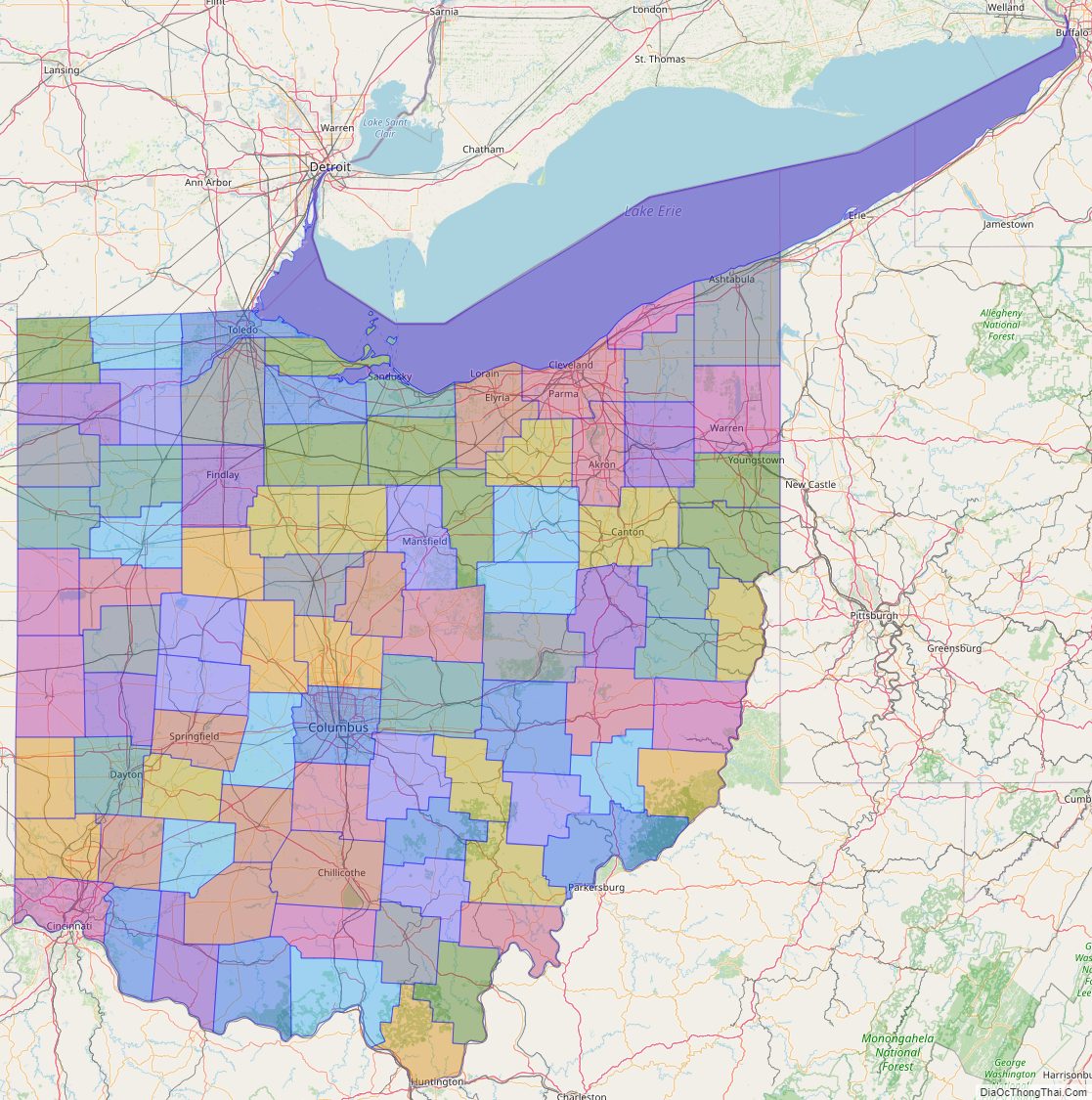 Printable - Large Scale Political Map of Ohio