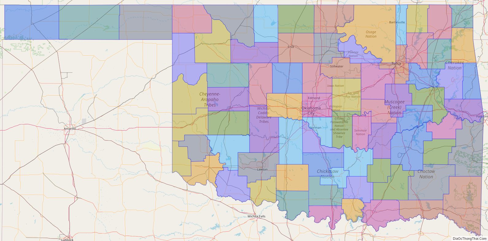 Printable - Large Scale Political Map of Oklahoma