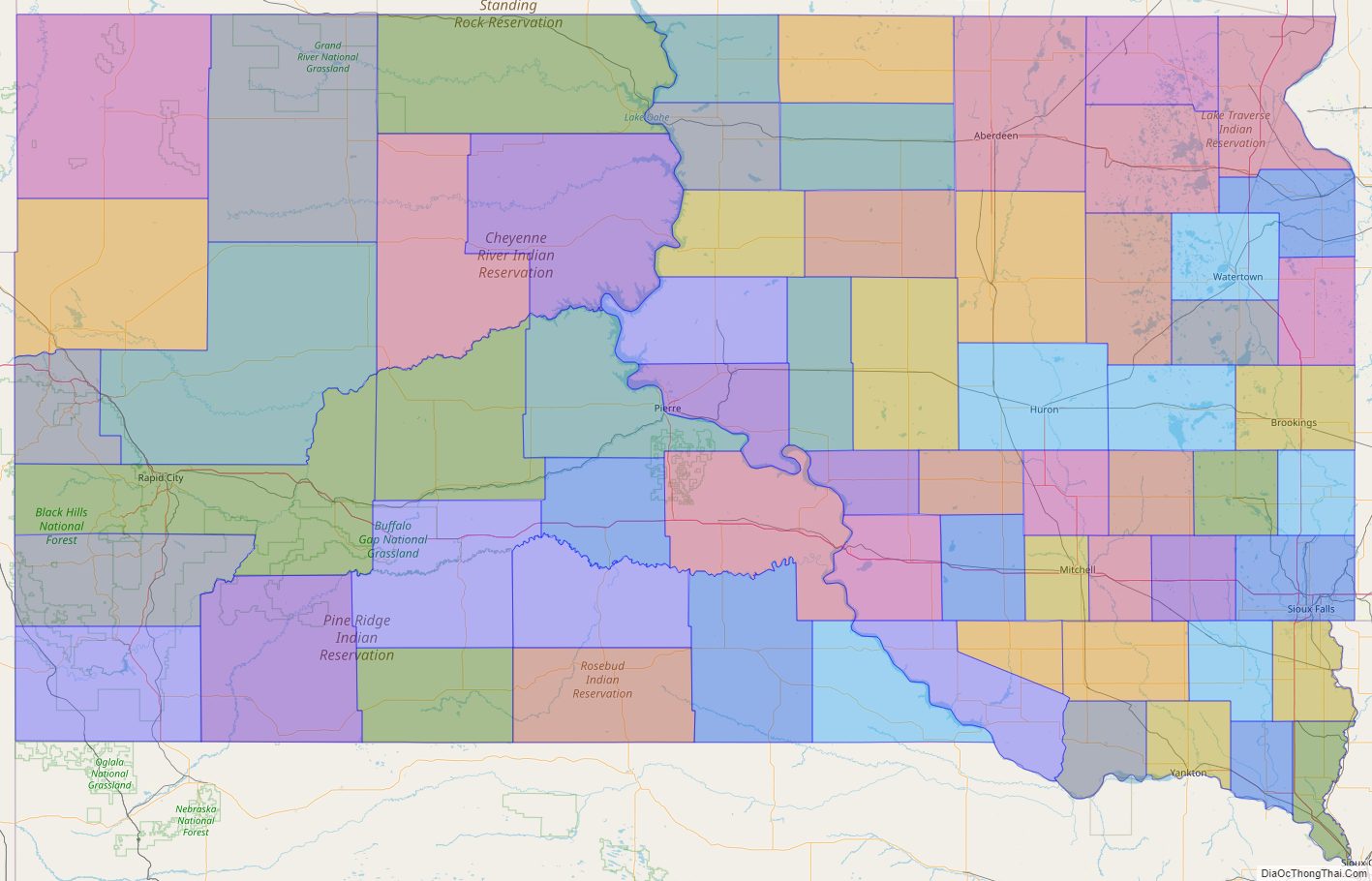 Printable - Large Scale Political Map of South Dakota