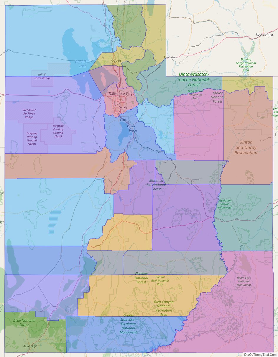 Printable - Large Scale Political Map of Utah