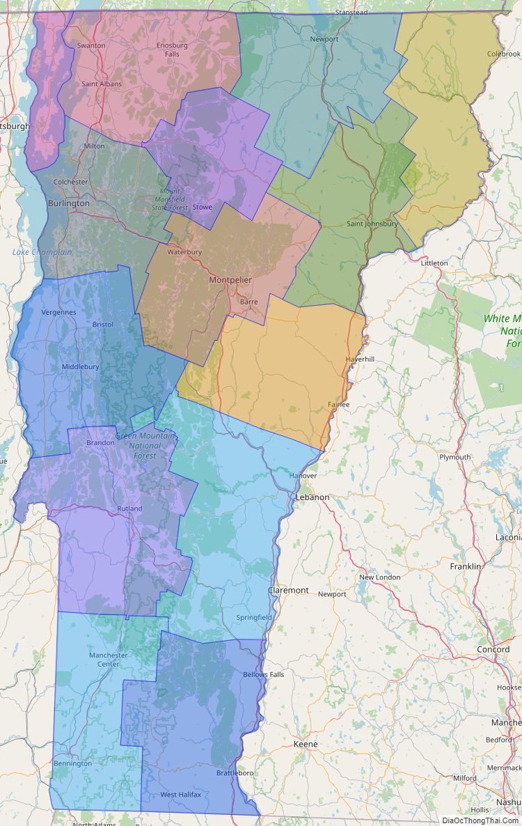 Printable - Large Scale Political Map of Vermont