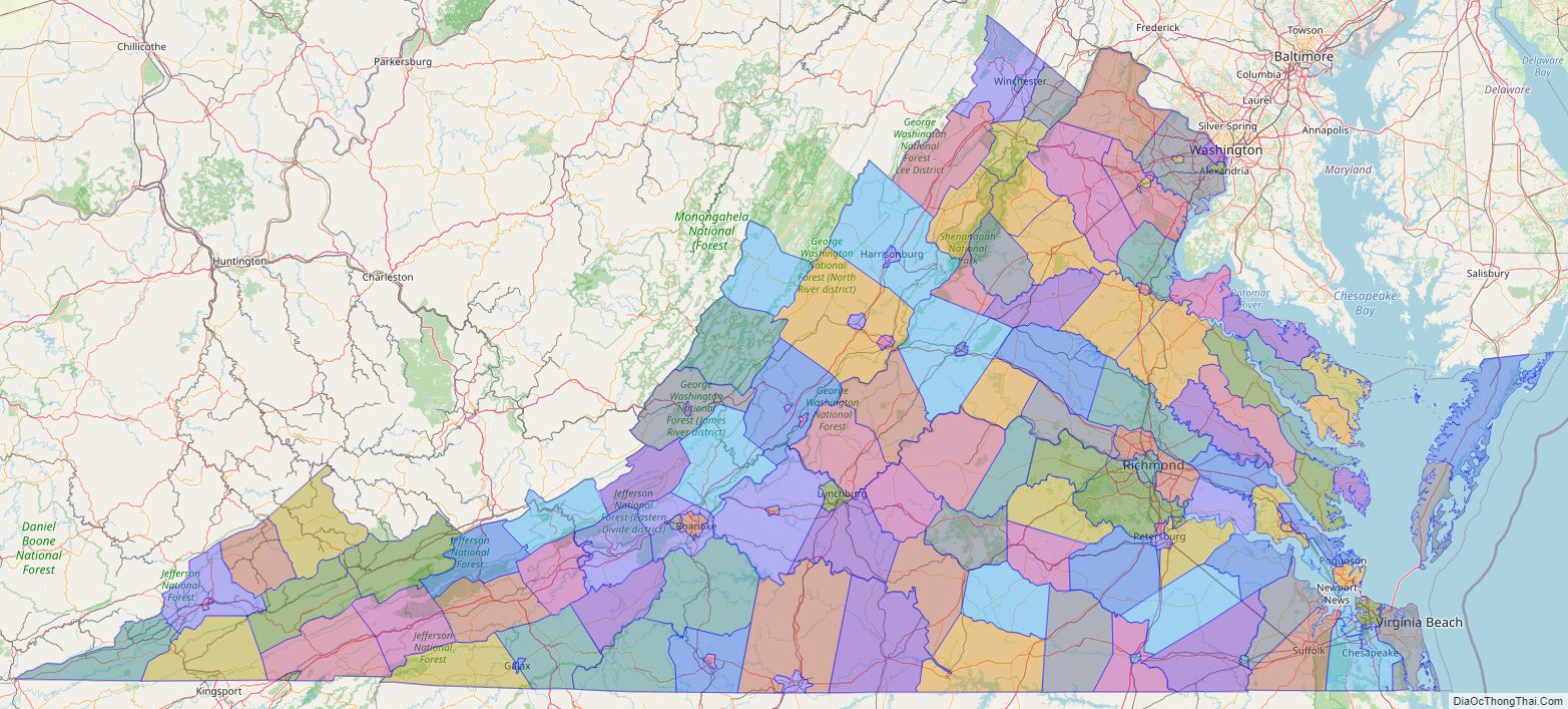 Printable - Large Scale Political Map of Virginia
