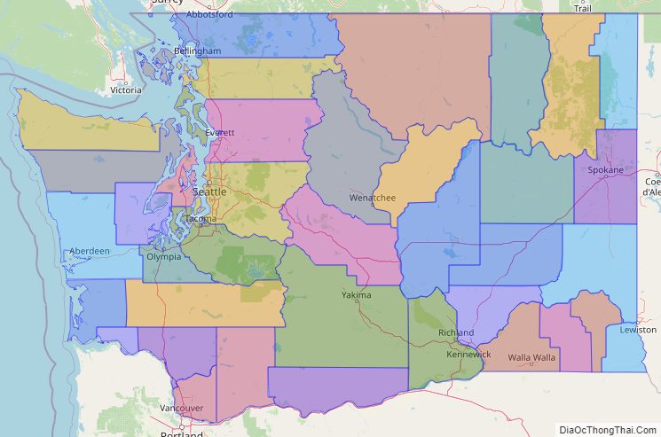Printable - Large Scale Political Map of Washington