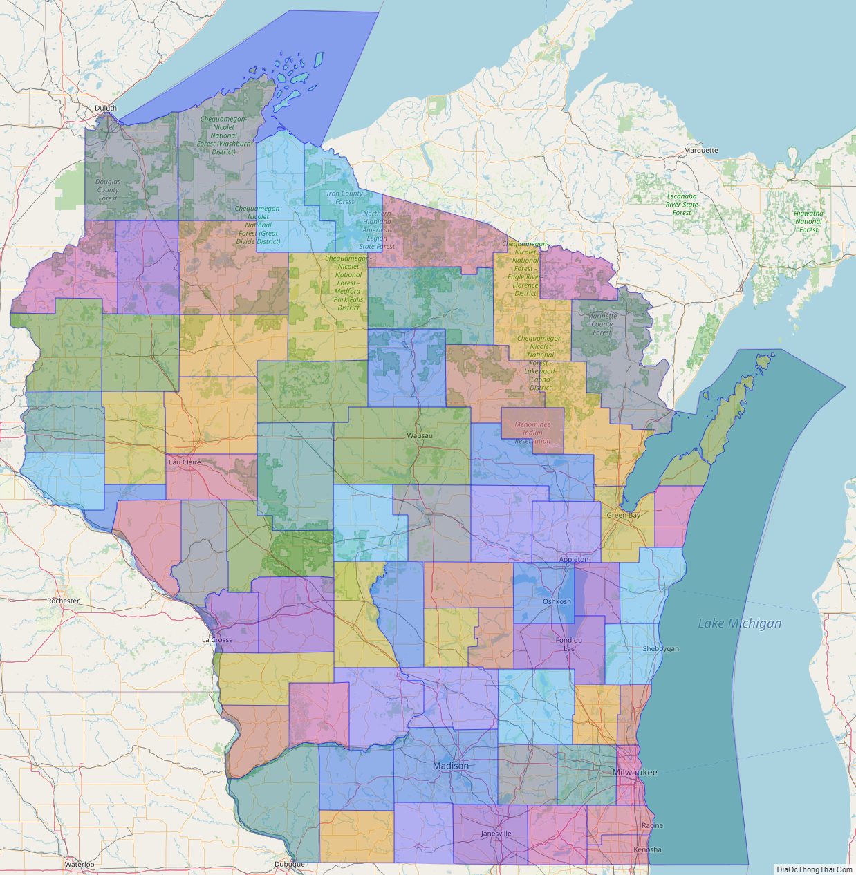Printable - Large Scale Political Map of Wisconsin