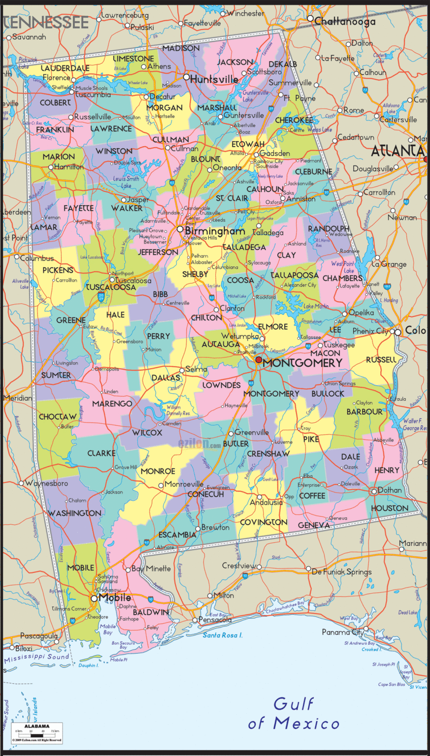 Bản đồ hành chính bang Alabama