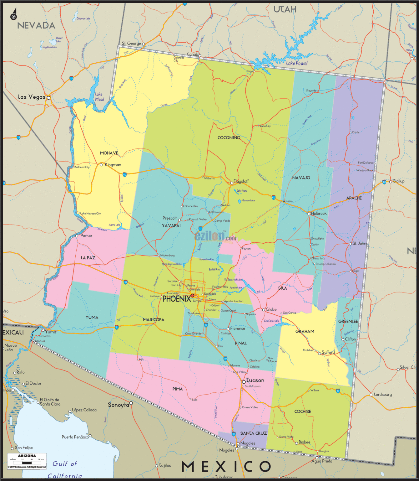 Bản đồ hành chính bang Arizona