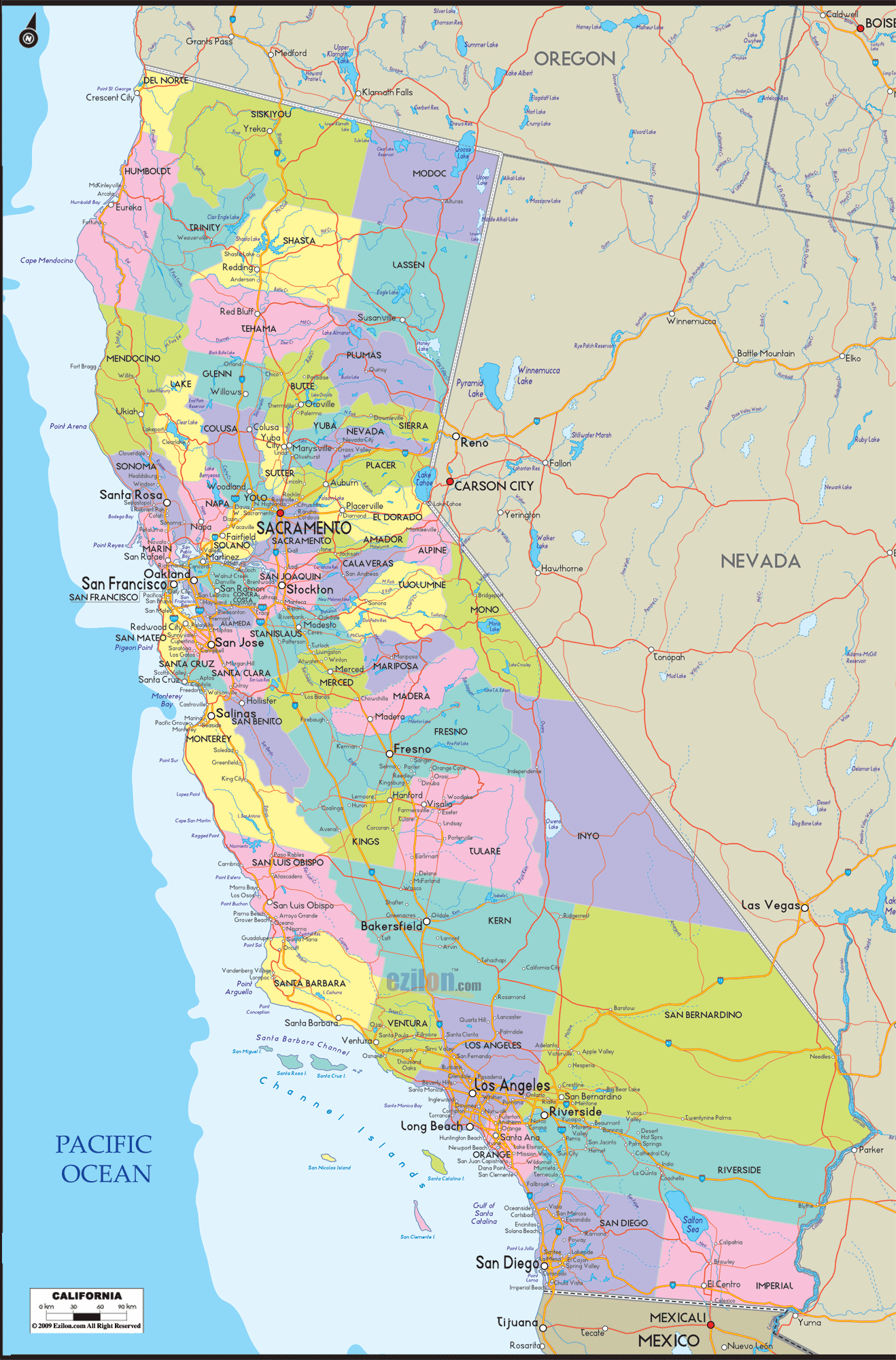 California county map with county name
