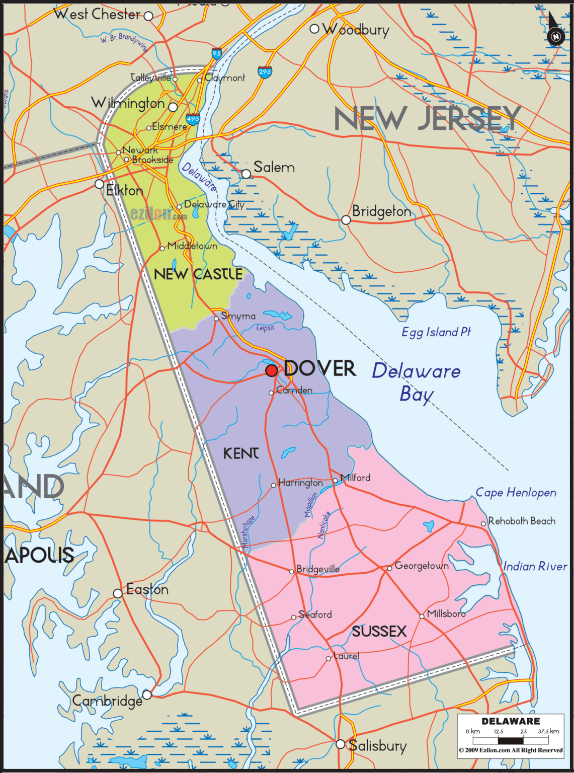 Bản đồ hành chính bang Delaware
