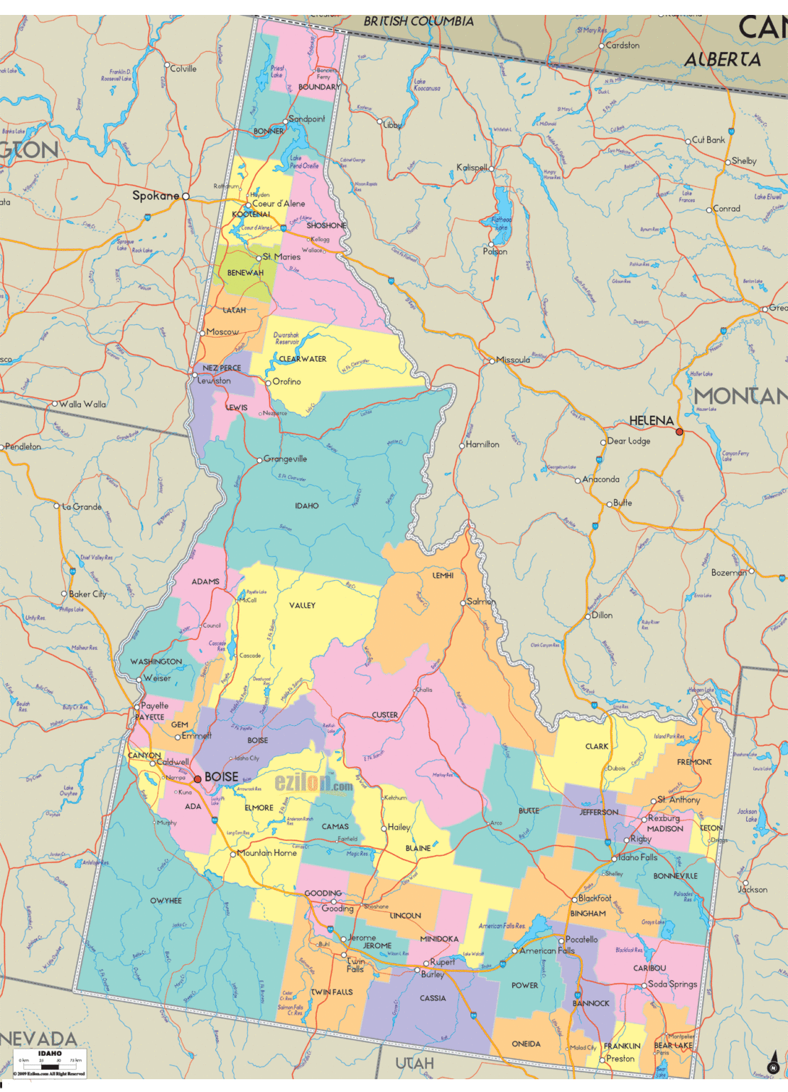 Bản đồ hành chính bang Idaho