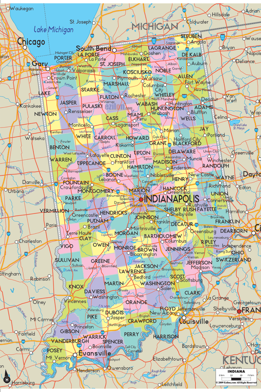 Bản đồ hành chính bang Indiana