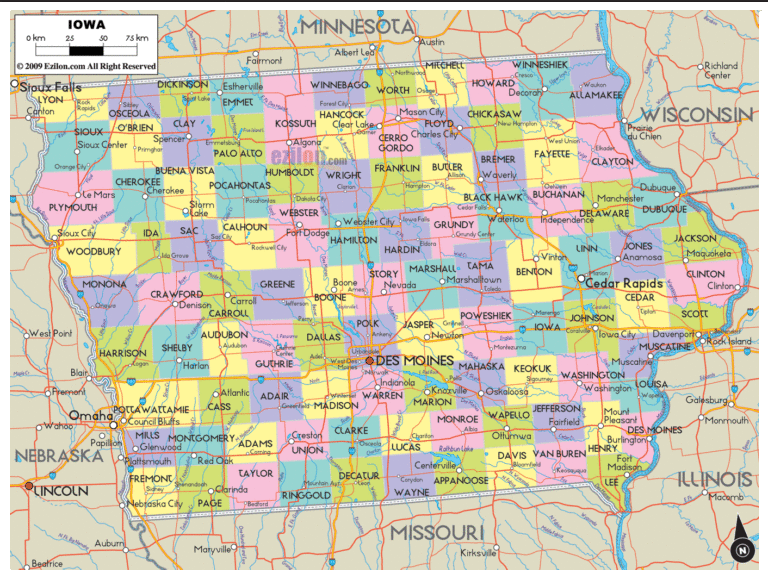Bản đồ hành chính bang Iowa