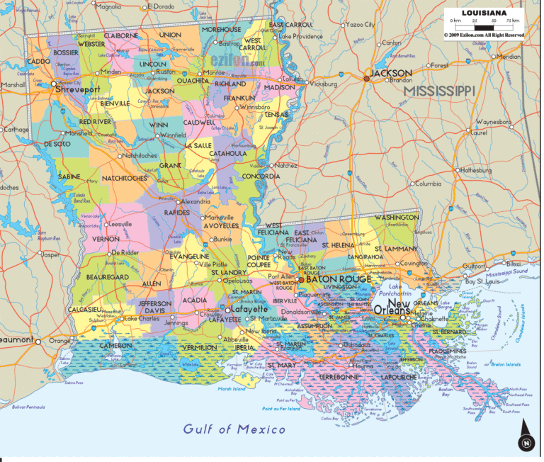 Bản đồ hành chính bang Louisiana