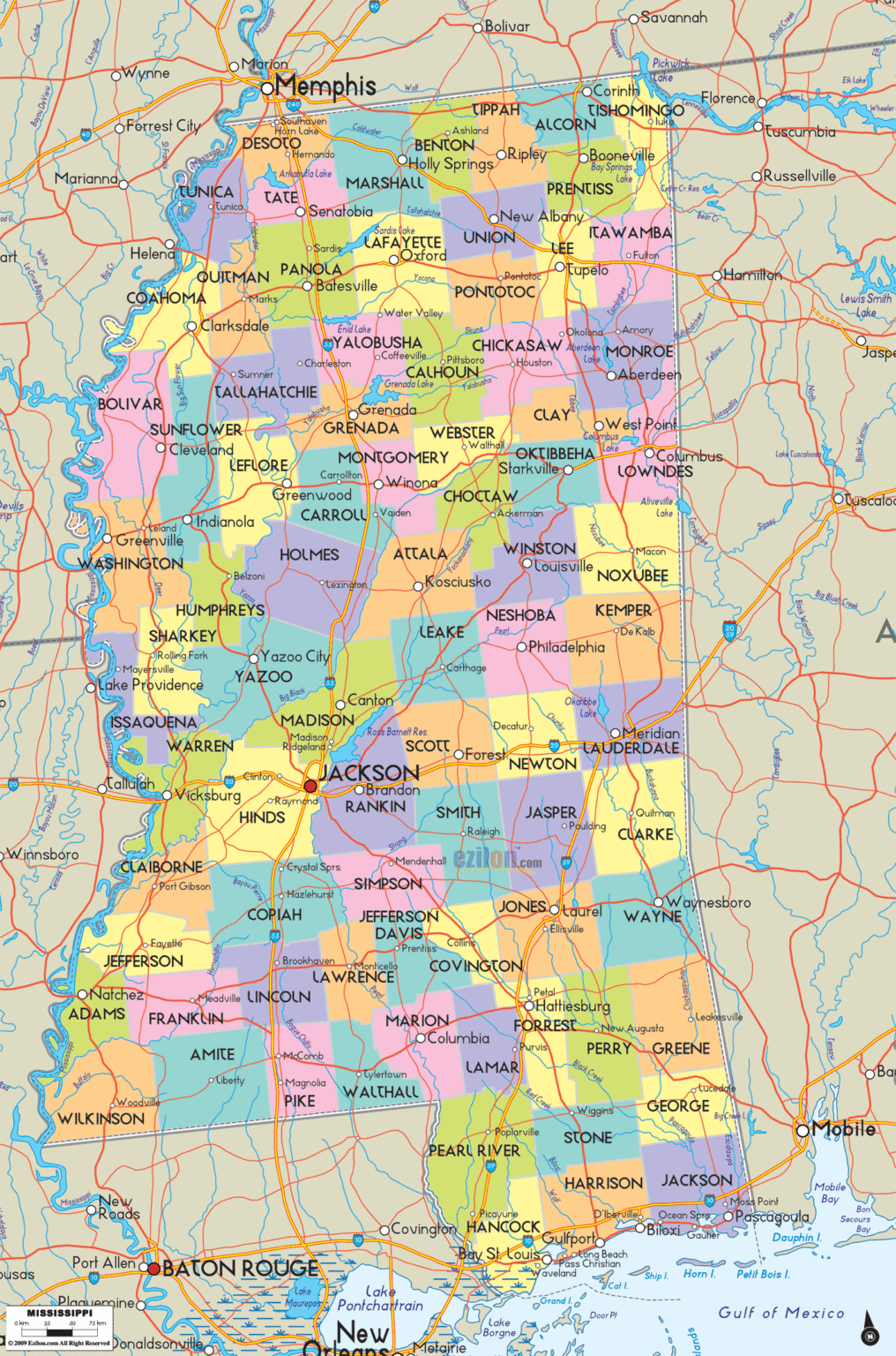 Bản đồ hành chính bang Mississippi