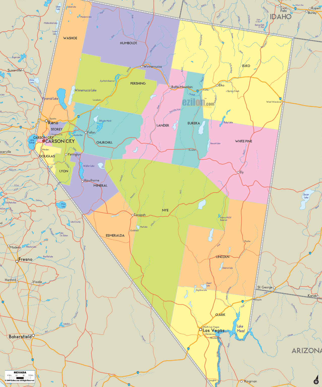 Bản đồ hành chính bang Nevada