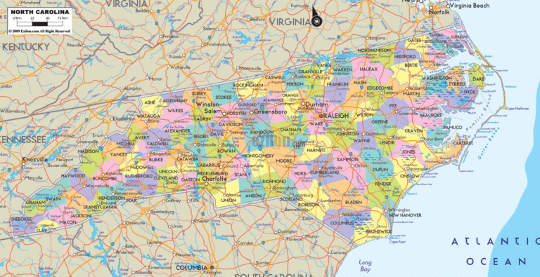 Bản đồ hành chính bang Bắc Carolina