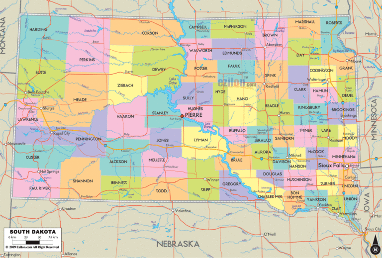 Bản đồ hành chính bang Nam Dakota