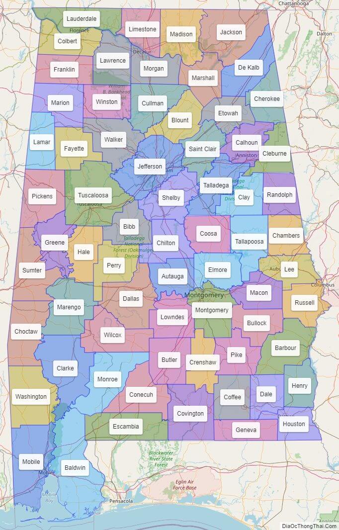 Bản đồ các quận thuộc bang Alabama