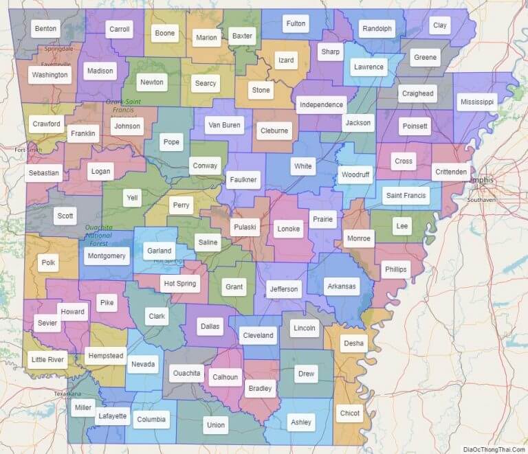Bản đồ các quận thuộc bang Arkansas