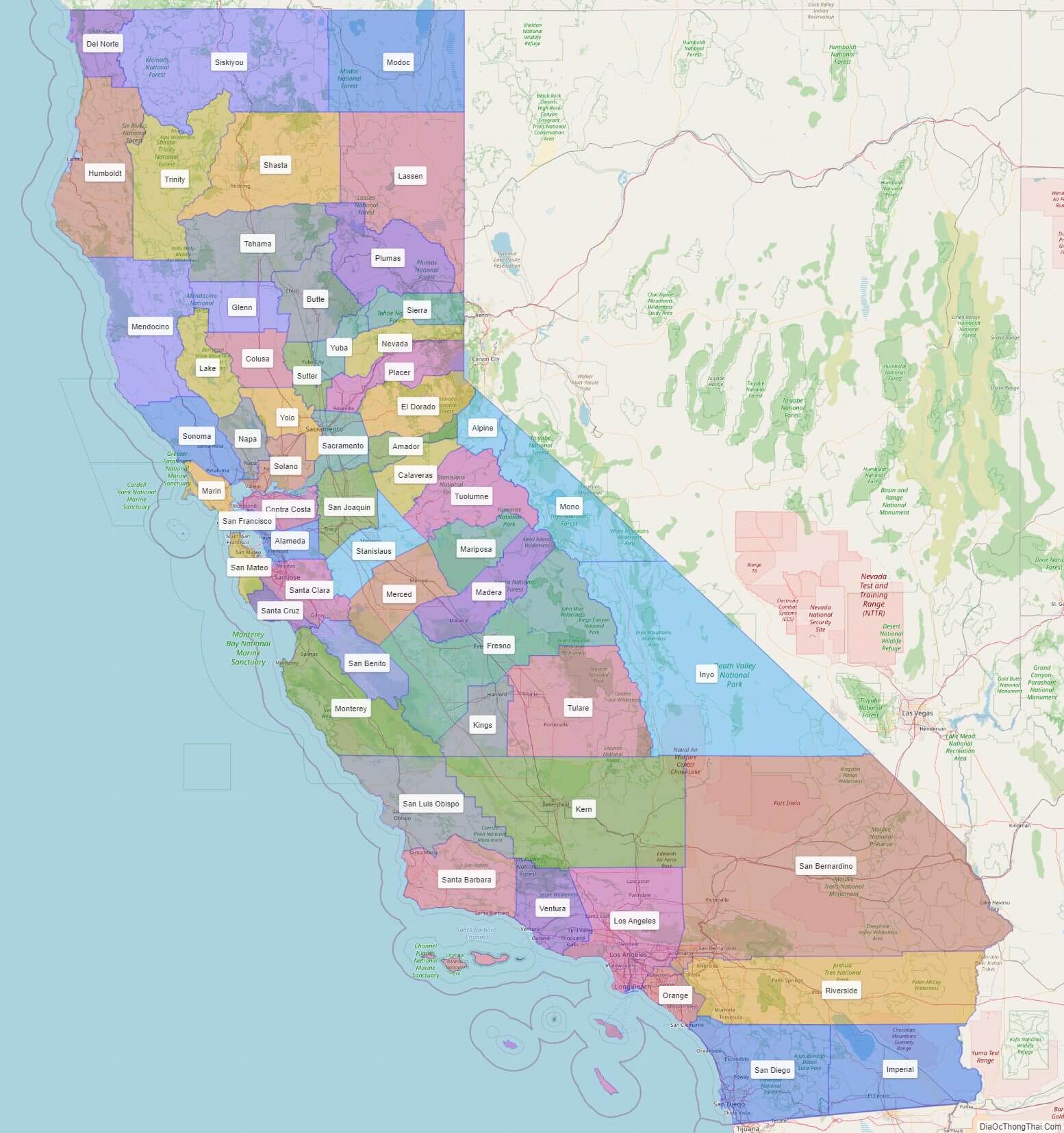 California County Map with County Names