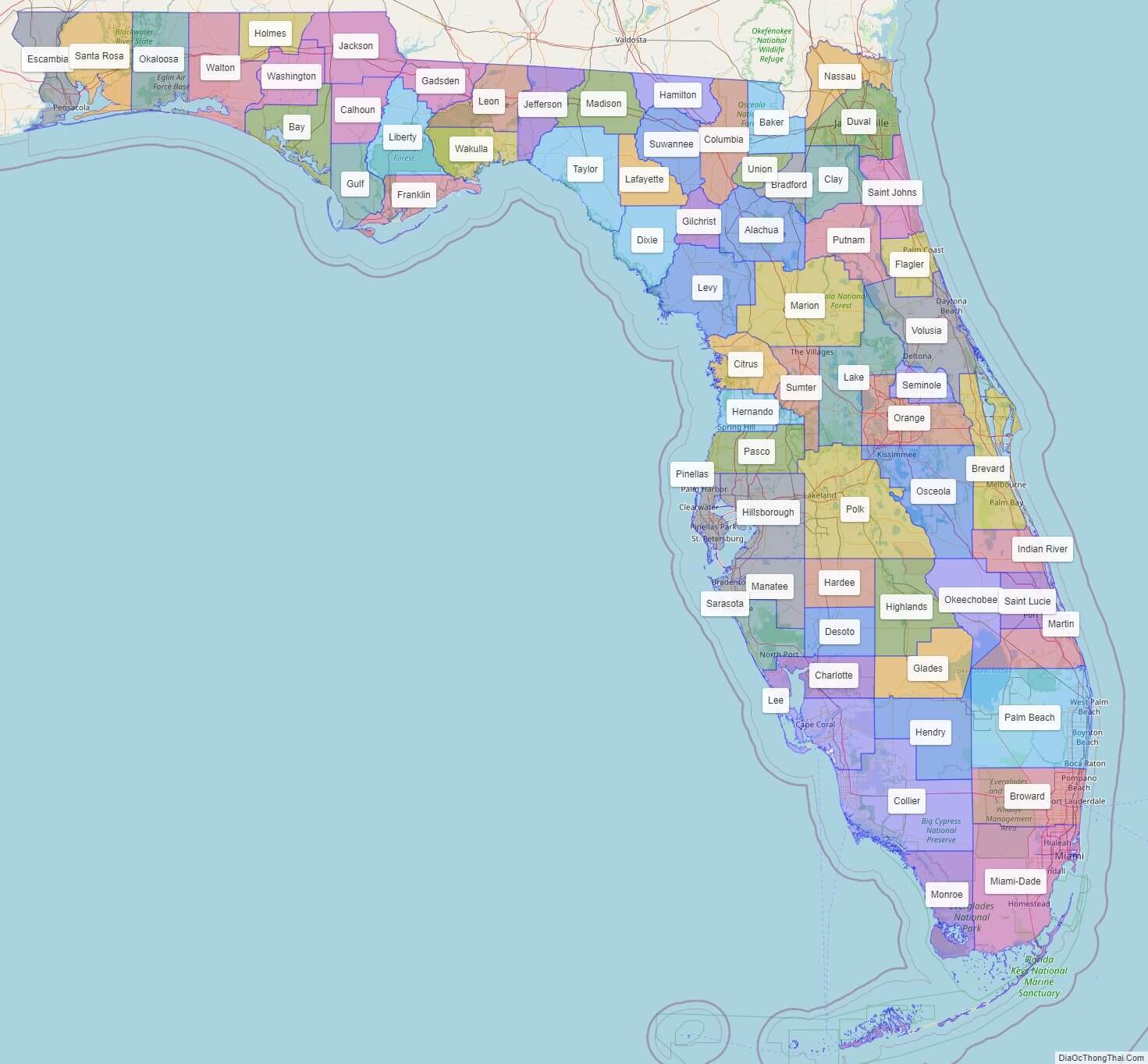 Florida County Map with County Names