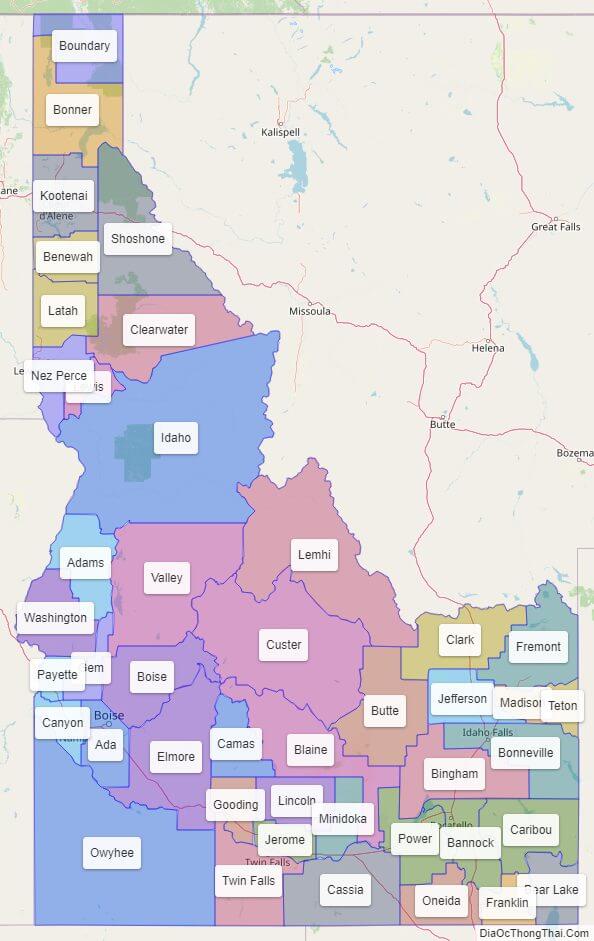Bản đồ các quận thuộc bang Idaho