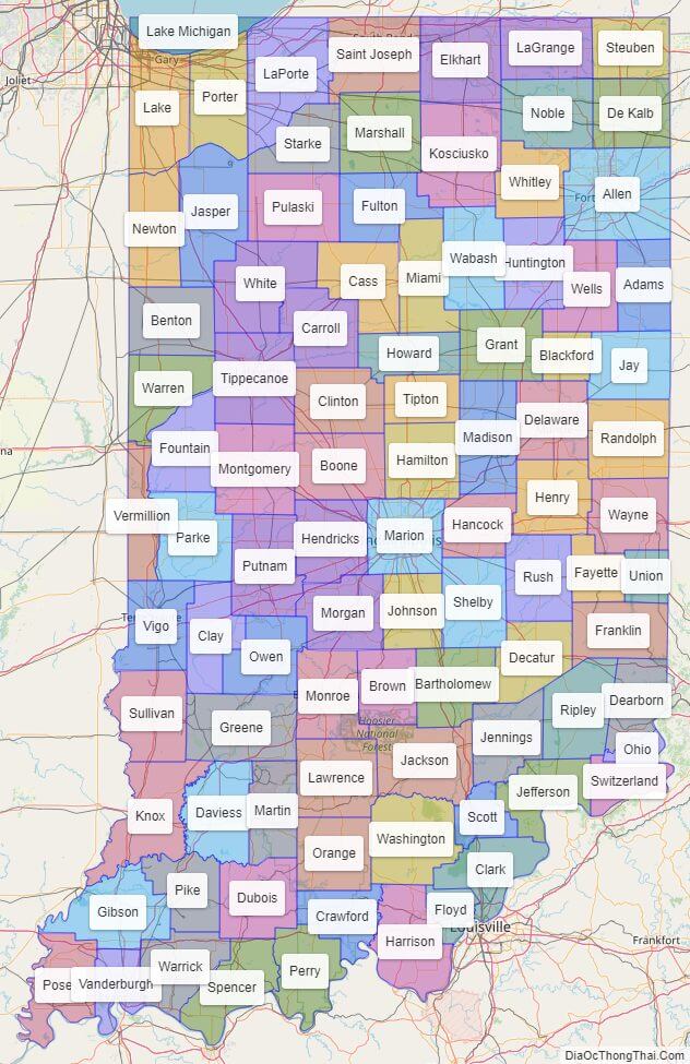 Bản đồ các quận thuộc bang Indiana