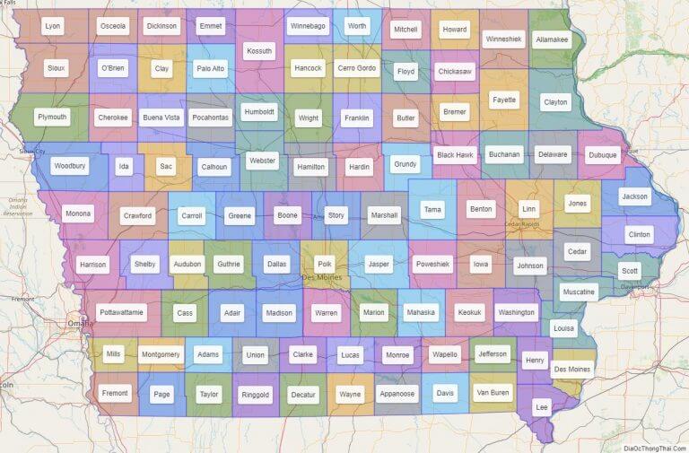 Bản đồ các quận thuộc bang Iowa