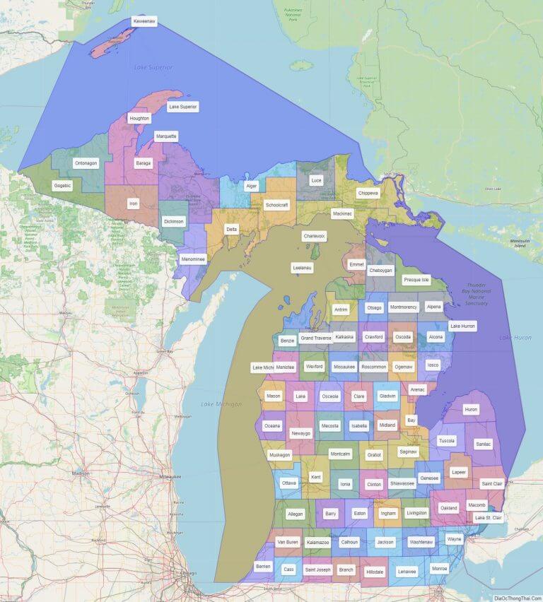 Bản đồ các quận thuộc bang Michigan