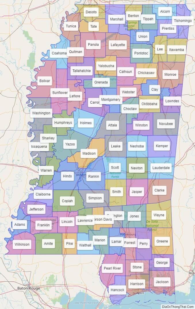 Bản đồ các quận thuộc bang Mississippi