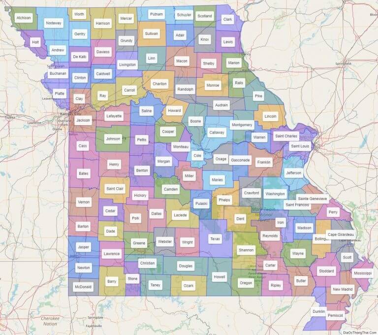 Bản đồ các quận thuộc bang Missouri