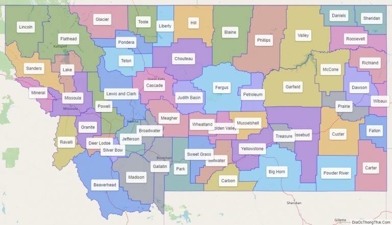 Bản đồ các quận thuộc bang Montana