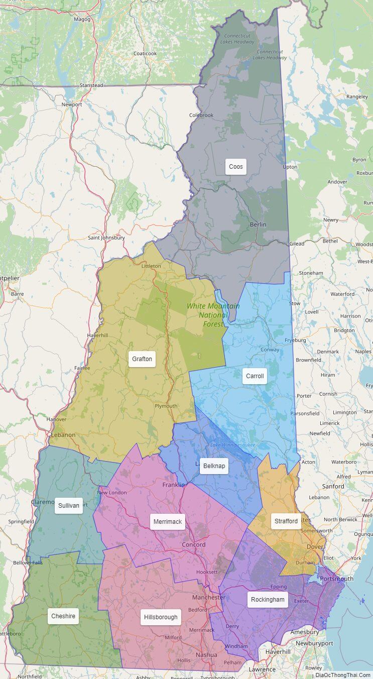 Bản đồ các quận thuộc bang New Hampshire