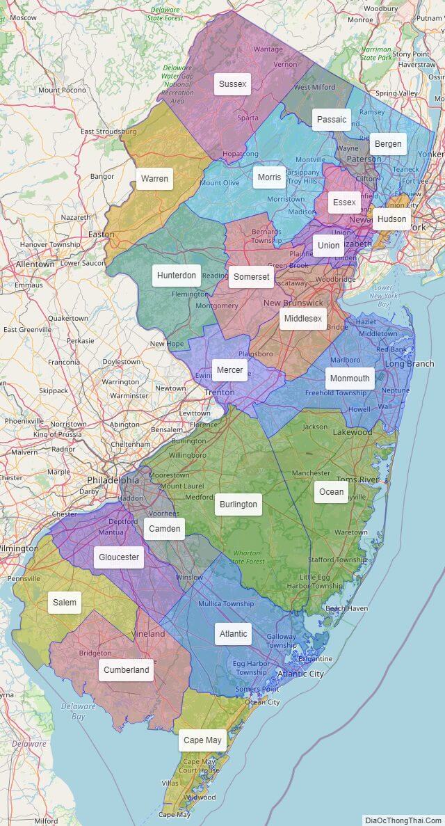 Bản đồ các quận thuộc bang New Jersey