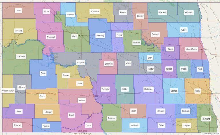 Bản đồ các quận thuộc bang Bắc Dakota