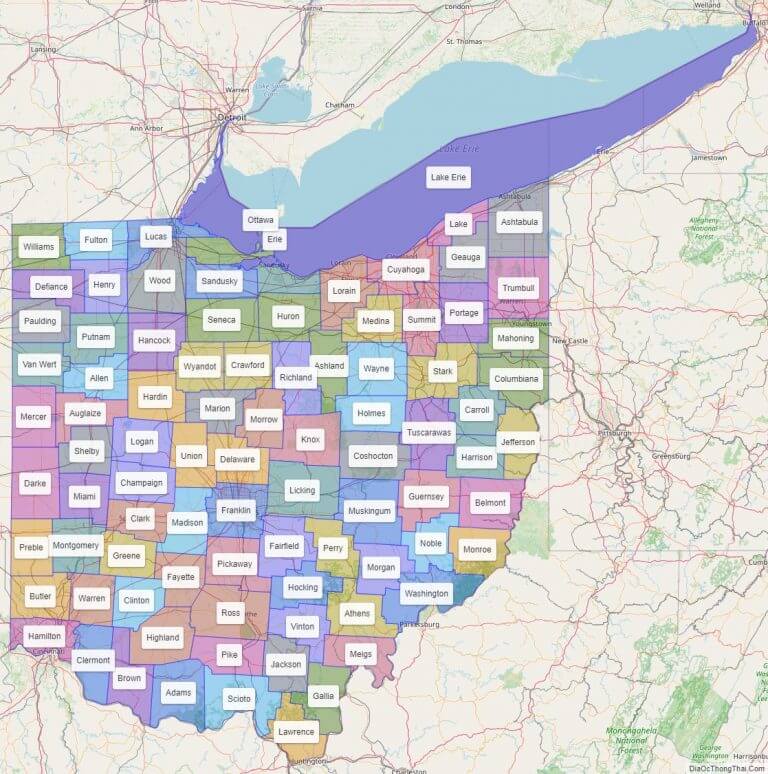 Bản đồ các quận thuộc bang Ohio