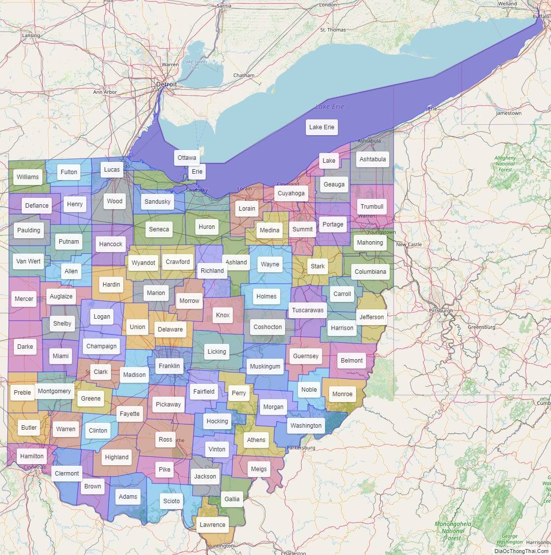 Ohio County Map with County Names