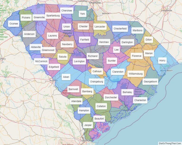 Bản đồ các quận thuộc bang Nam Carolina