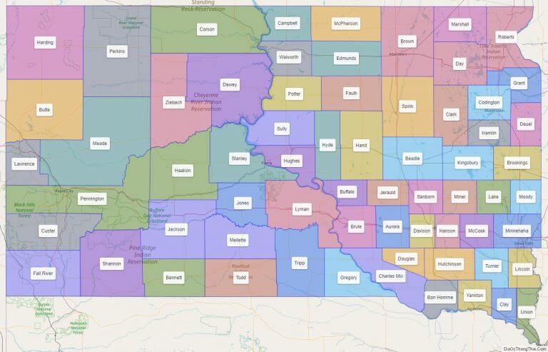 Bản đồ các quận thuộc bang Nam Dakota